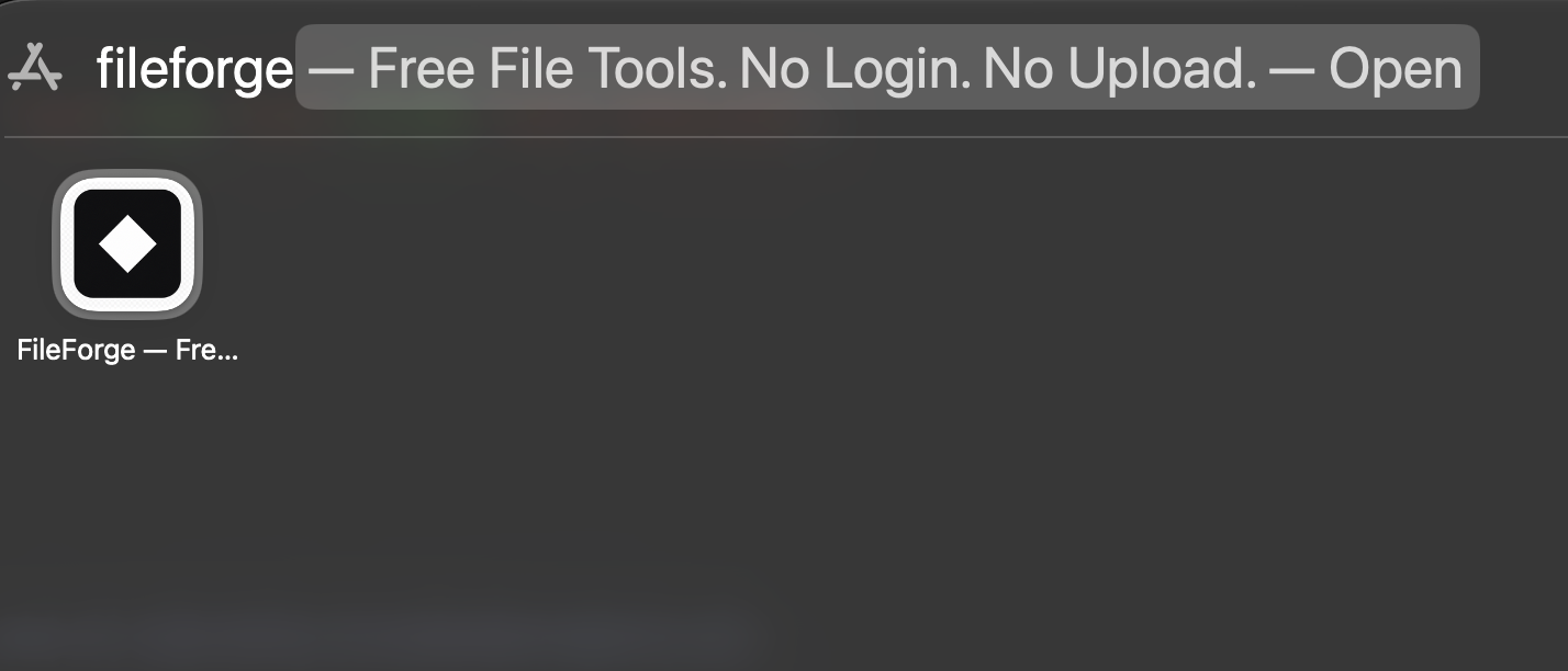 Installed FileForge icon in the Mac application launcher
