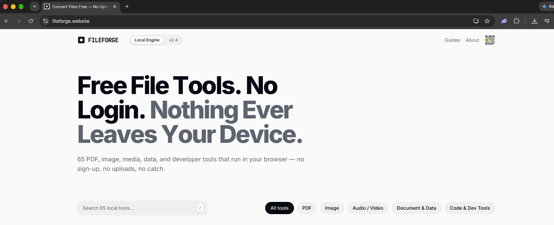 FileForge open in desktop Chrome with its address bar visible